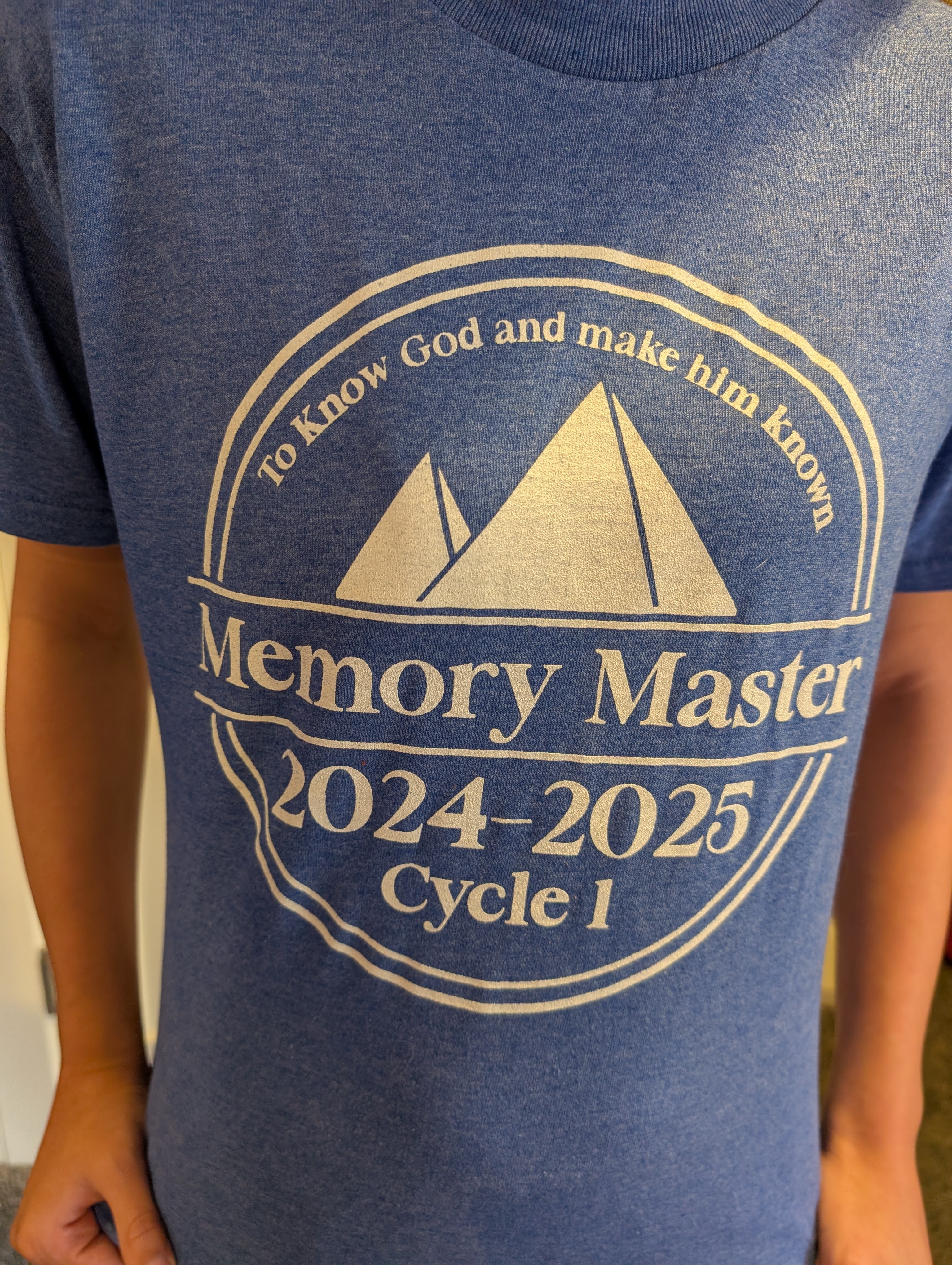 Blue shirt with a gold circular screen print