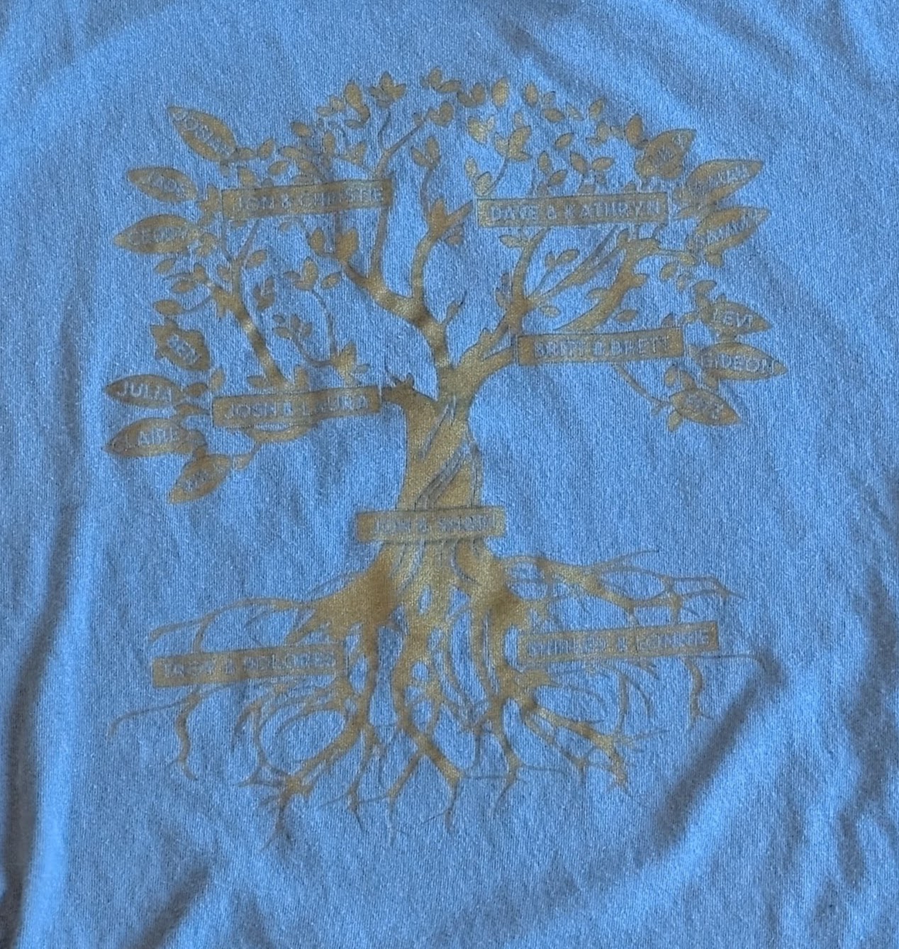 Blue shirt with a white screen print