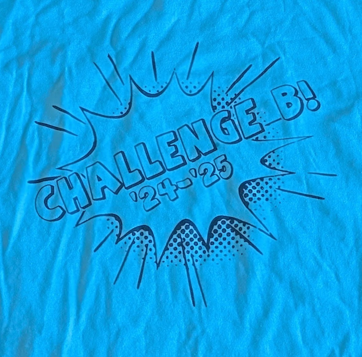 Blue shirt with a white custom print