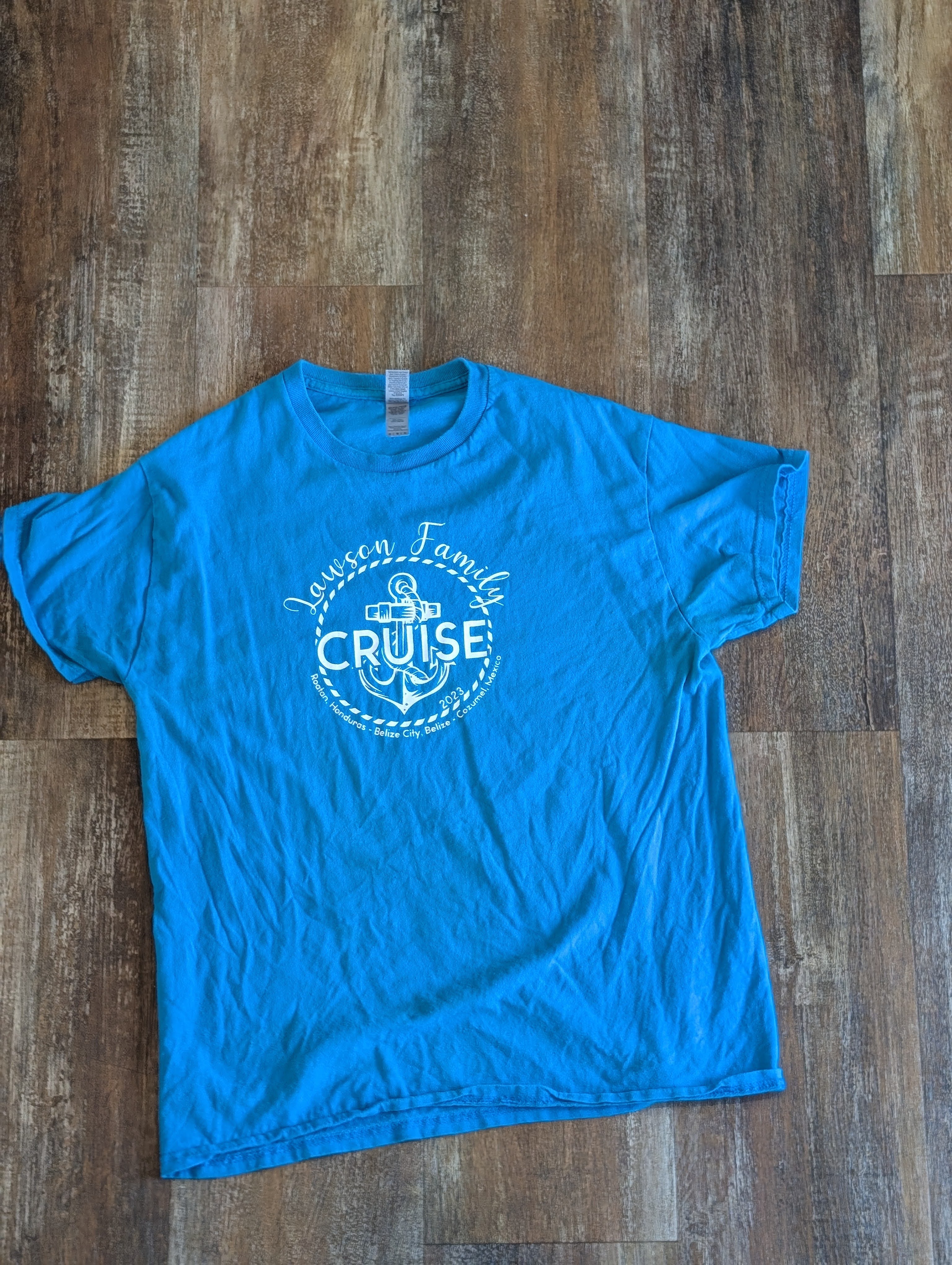 Blue shirt with a white printed emblem